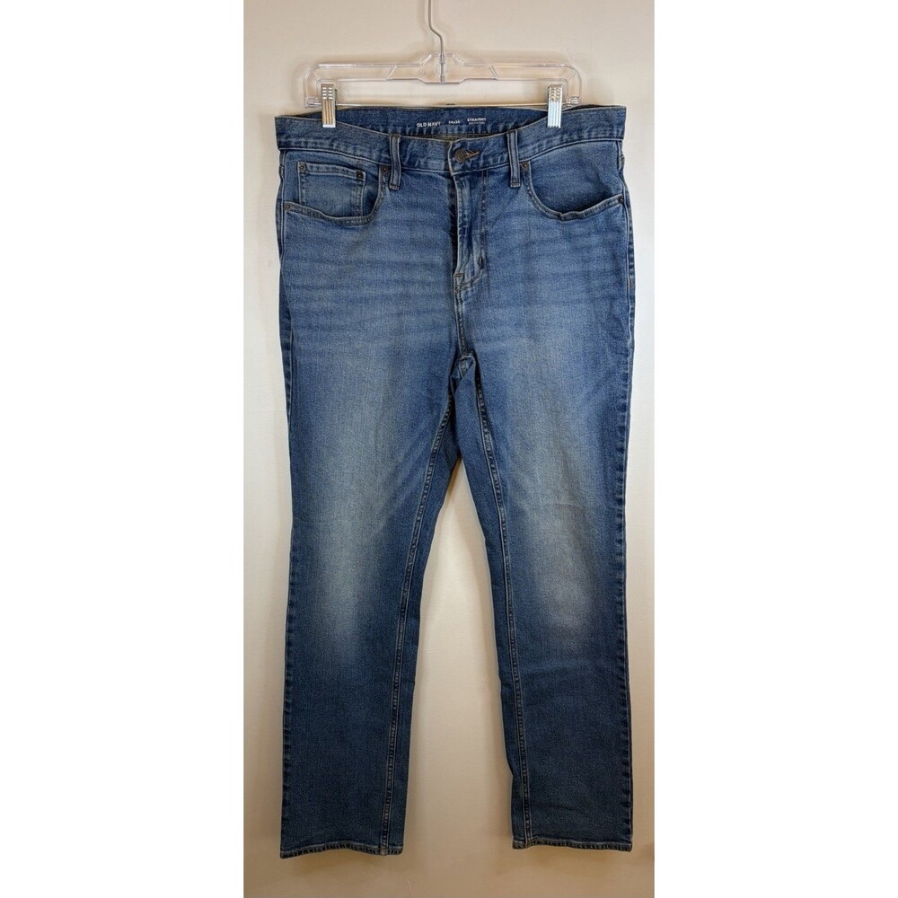 OLD NAVY Men's Straight Leg Built In Flex Jeans 34x34 Medium Wash 5-Pocket Denim